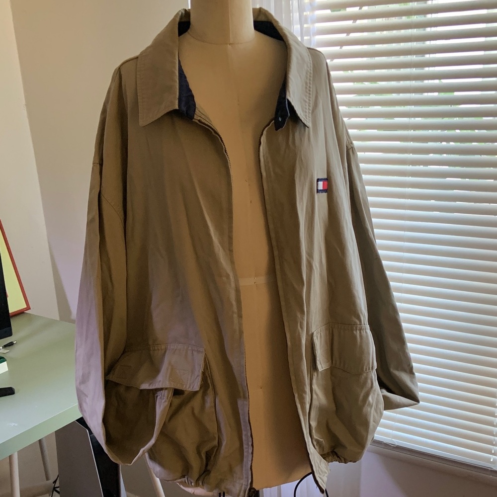 Vintage Tommy Hilfiger Men's Khaki Zip Jacket - Picture 3 of 7